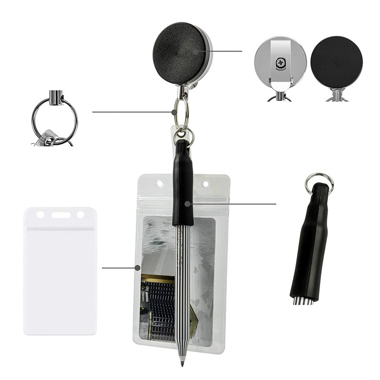 Picture of Amazon Cross-border Hot Sale 4cm Semi-metal Telescopic Easy Pull Button Silicone Pen Case Wire Rope Easy Pull Keychain