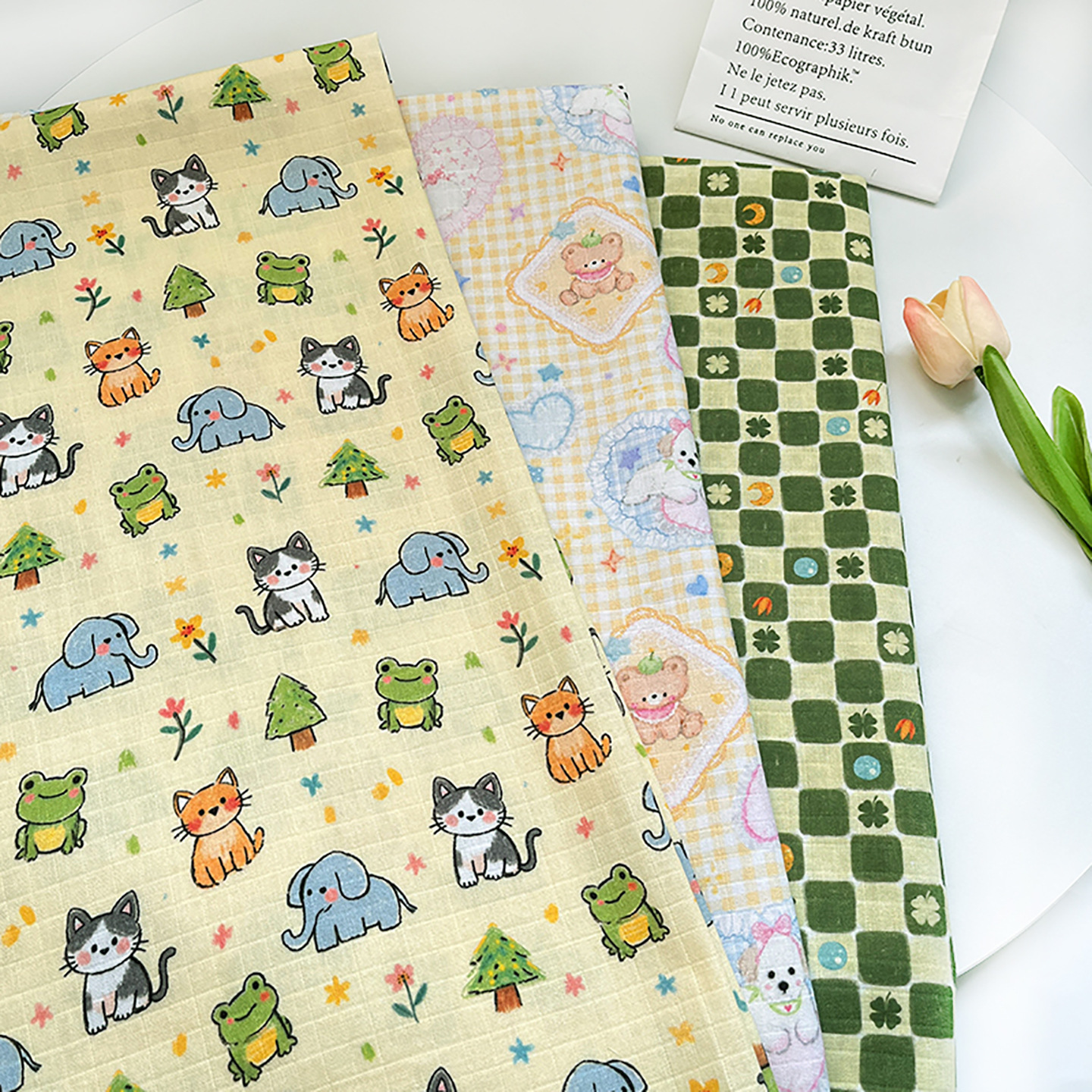 Cotton Fabric, Maternal and Infant Grade Double-Layer Gauze Fabric, Printed Baby Clothing, Pajamas Fabric, Price 1.0m