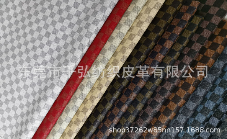 Knitted Bottom Square Plaid Printed Pvc Artificial Imitation Synthetic Leather Luggage Handbags Soft and Hard Bag Wall Furniture Fabric