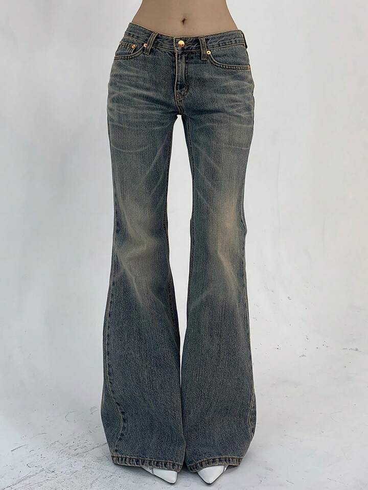 Amazon European and American Style Cross-Border New Retro Distressed Washed Jeans Slim Straight Low-Waist Micro-Flared Trousers for Women