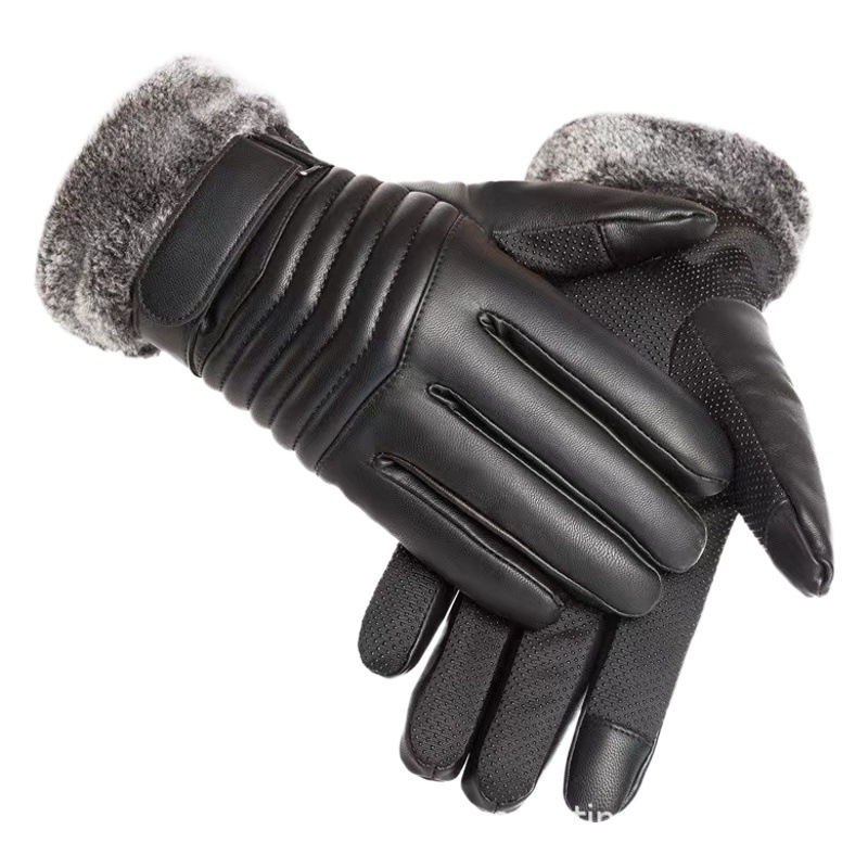 Leather Gloves for Men, Winter Cycling, Windproof, Waterproof, Thickened, Warm Motorcycle Riding Gloves, Touch Screen, Self-Heating