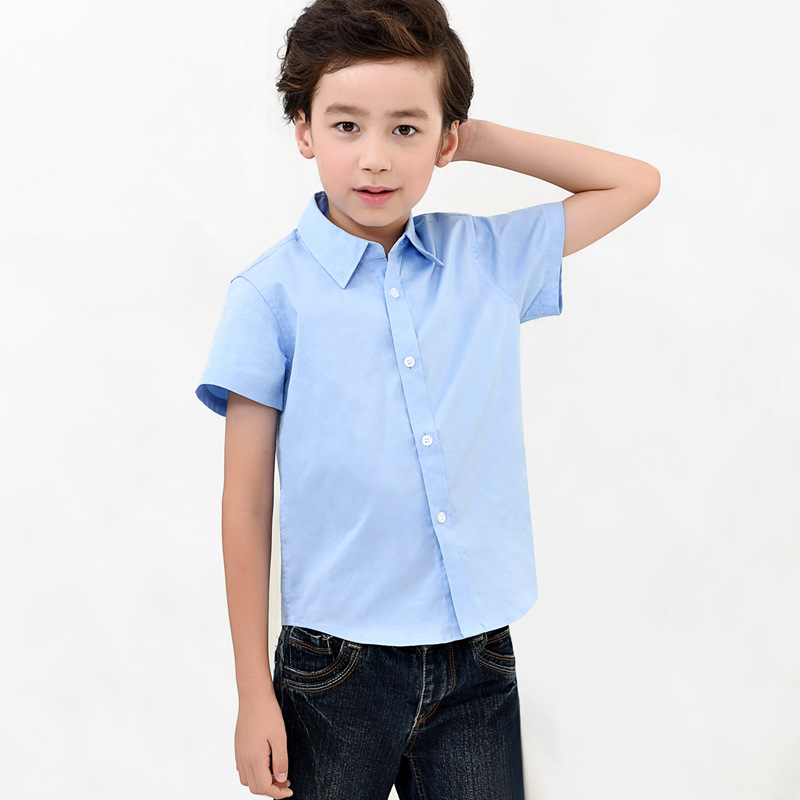 Picture of Boys' White Shirt Short-sleeved Pure Cotton Summer Thin School Uniform for Middle and High School Students Children's White Shirt
