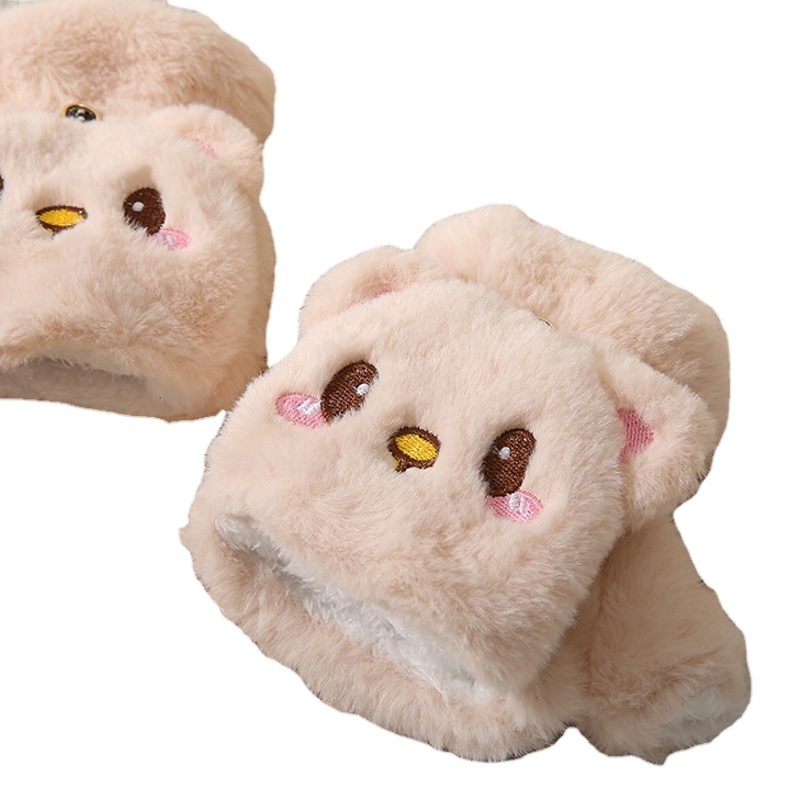 Cute bear gloves for women autumn and winter fleece-lined thickened casual windproof cute warm plush full finger Halter