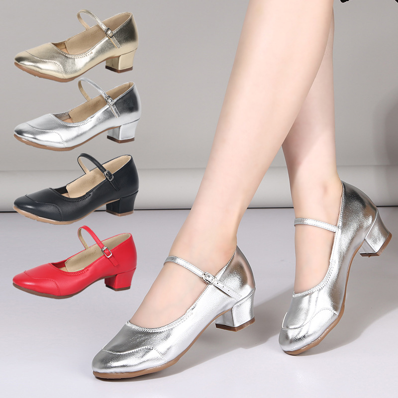 Dancing Shoes Women's Adult silver Dancing Shoes Soft-soled Square Dancing Shoes Mid-heel Four Seasons Dance Shoes Ballroom Dance Performance Shoes