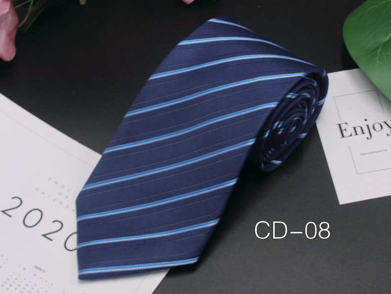 Picture of Manufacturer in stock men's business tie 8cm hand-punched professional formal wear interview striped tie men's Jacquard polyester silk
