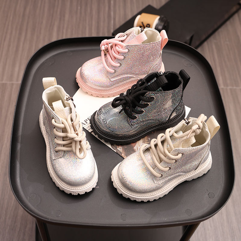 Autumn new children's boots, girls' vintage black martin boots, side zippers, children's fashion leather boots, middle and child martin boots