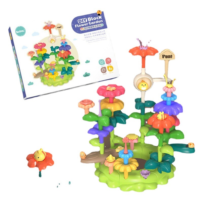 Cross-border Children's Building Blocks Flower Collapsing Toys for Girls Educational Variables Garden Building Blocks Flower Arrange Toy Storage Box