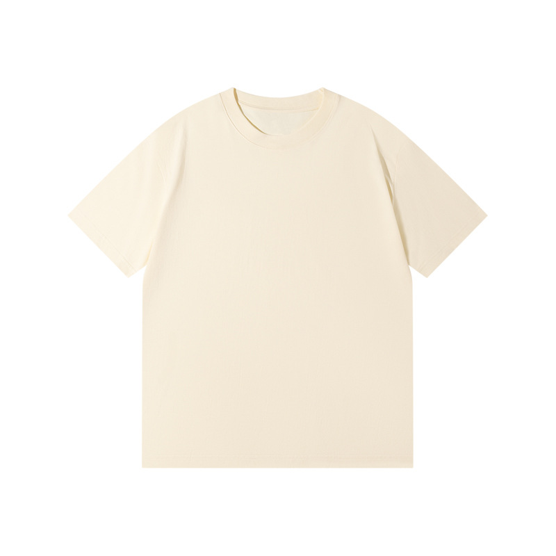 Picture of Japanese Style 230g Pure Cotton Short-Sleeved T-Shirt Women's Right Shoulder Round Neck Top Pure Color Half-Sleeved Bottoming Shirt Clothes Men's Wholesale