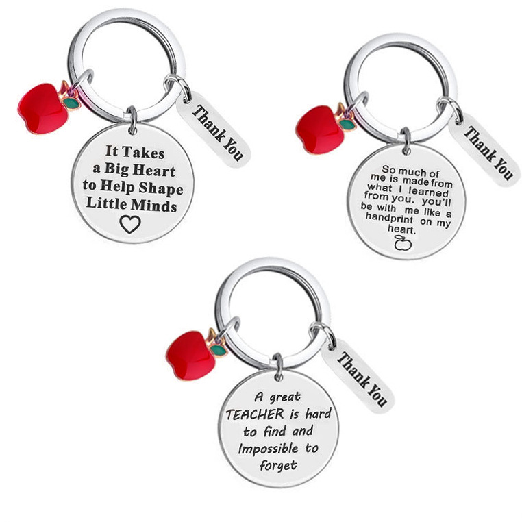 New Cross Border Teacher's Day Gift Ittakesabigheart Thanksgiving Apple Stainless Steel Keychain