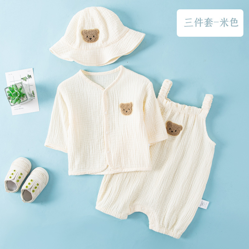 Picture of Pure Cotton Gauze One-Piece Clothes Newborn Baby Short-Sleeved Summer Thin Harem Clothes for Men and Women Baby Pajamas Summer Crawl Clothes