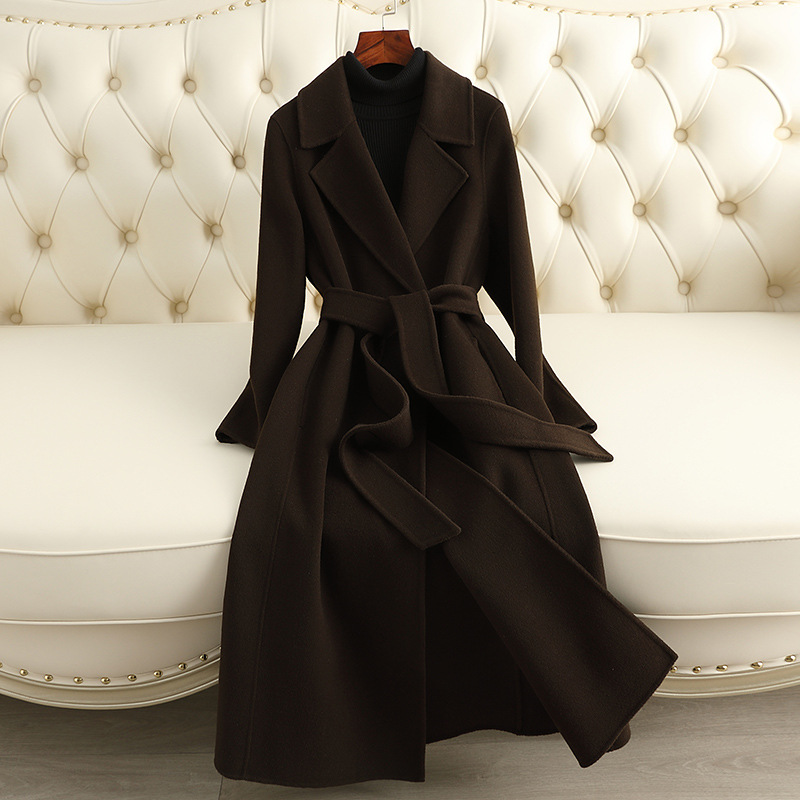 Picture of Double-Sided Cashmere Outwear Women's Mid-Length 2025 Autumn and Winter New Over-The-Knee Slim-Fitting Right-Shoulder Woolen Outwear