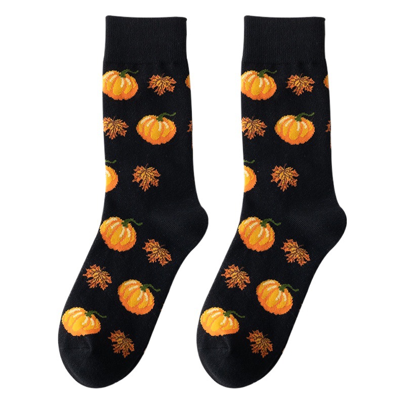 Cross-Border Original Halloween European and American Socks for Men and Women, Pumpkin Squirrel Cartoon Mid-Tube Cotton Socks Manufacturer Can Be Customized
