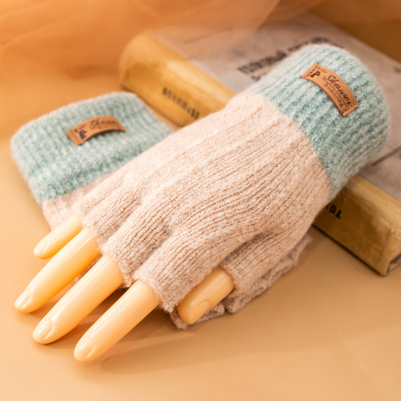 Picture of Korean half-finger wool gloves for women and students in autumn and winter plus velvet padded cycling writing cold and warm