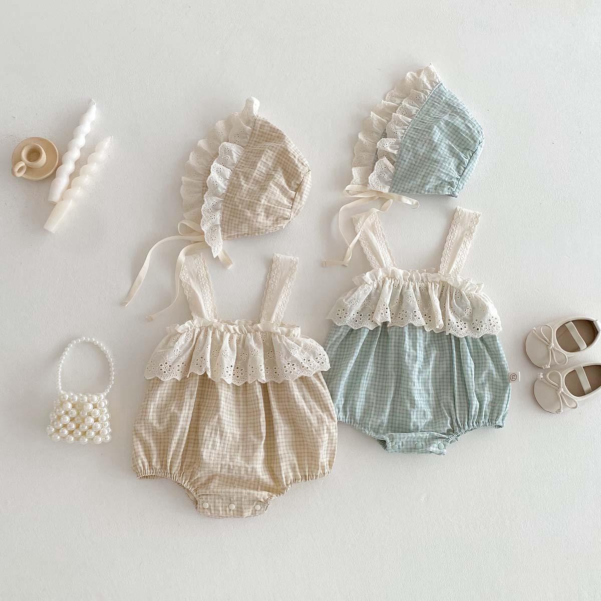 Baby Girl Summer Thin Lace Sling Bag Fart Clothes Baby Plaid Vest Outgoing Clothes for Hat 2025