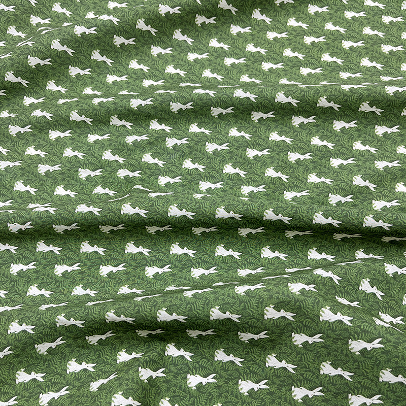 Green Background Rabbit Digital Printed Fabric Cotton 60 Count Poplin Clothing Women's Dress Shirt Skirt Fabric