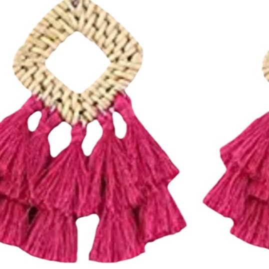 Picture of European and American Cross-Border Amazon Hollow Square Tassel Earrings, Fashionable Retro Personality Geometric Rattan Set Earrings