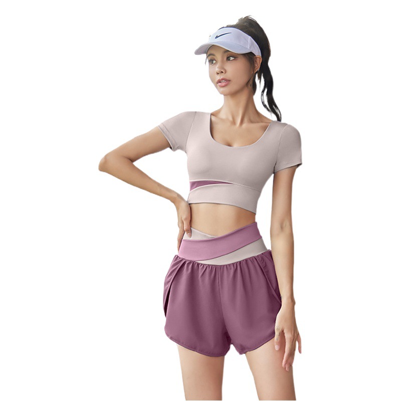 Juyitang Summer Color Matching Suit Fitness Suit Nude Sports Suit Breathable Slim Yoga Suit