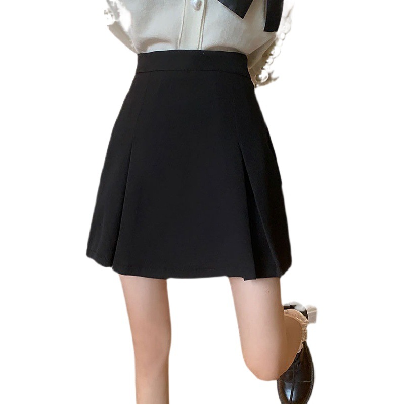 2023 new autumn dress skirt A word puffy skirt women's academic style with sweater black high waist skirt umbrella skirt
