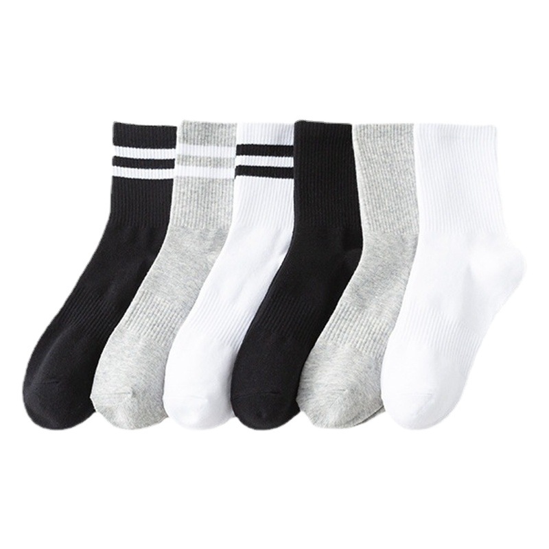 Women's Mid-Calf Socks Summer Ins Trend Spring and Autumn Style Autumn and Winter Black and White Long Socks Sports Striped Long Socks Trendy Style