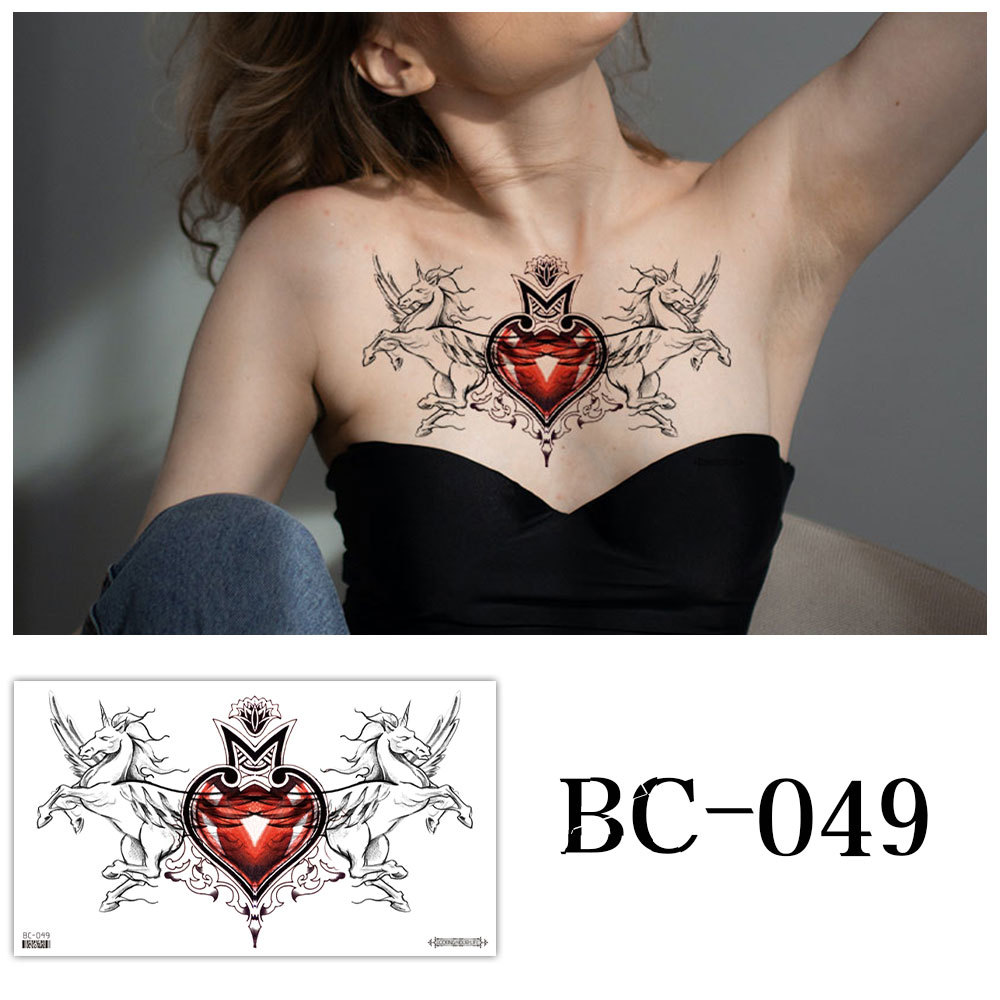 Picture of 2022 new cross-border supply waterproof tattoo stickers simple black and white flower sternum stickers personalized tattoo wholesale