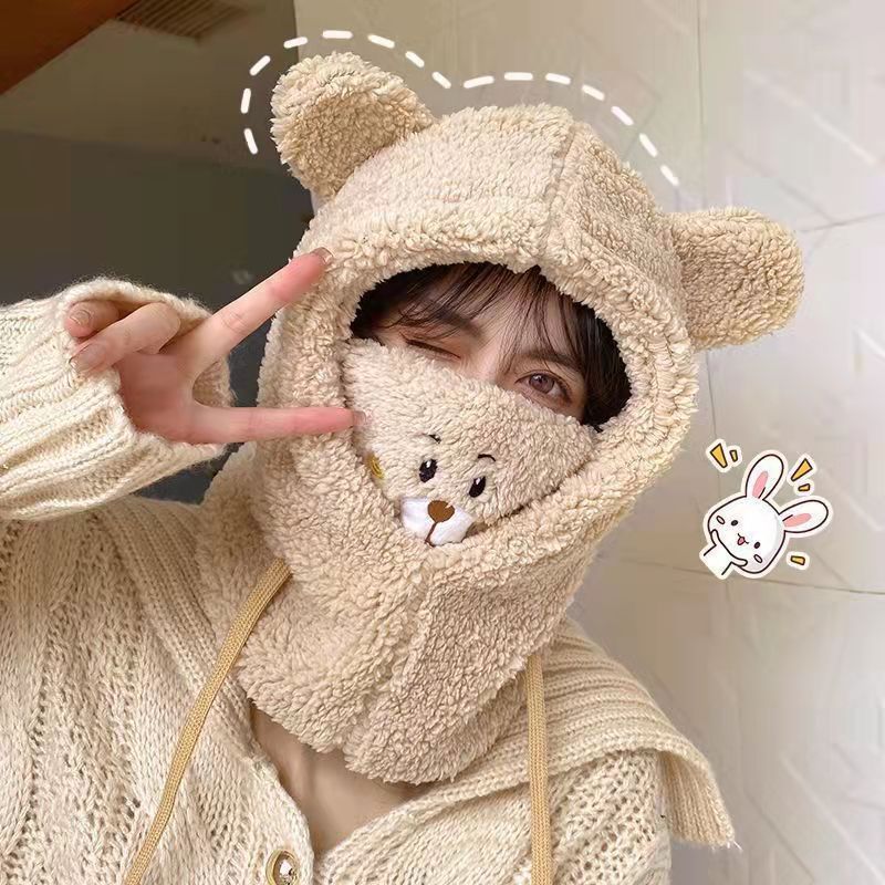 Picture of Children's hat winter warm mask scarf integrated hat parent-child fleece-lined thickened out windproof pullover hat