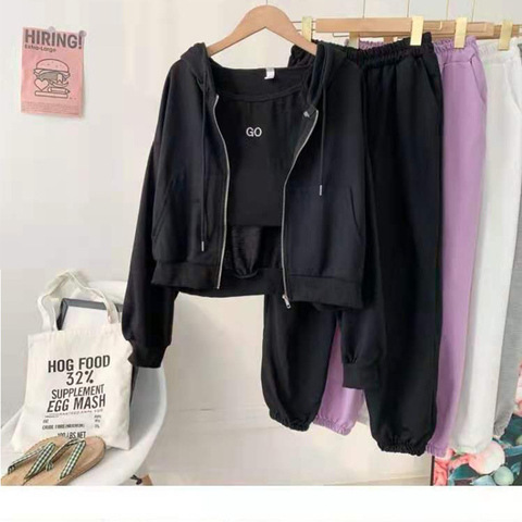 Picture of 2025 Early Spring Hong Kong Style New Leisure Sports suit Women's Trousers Zipper Sweatshirt Jacket Women's Sling Three-Piece Trendy