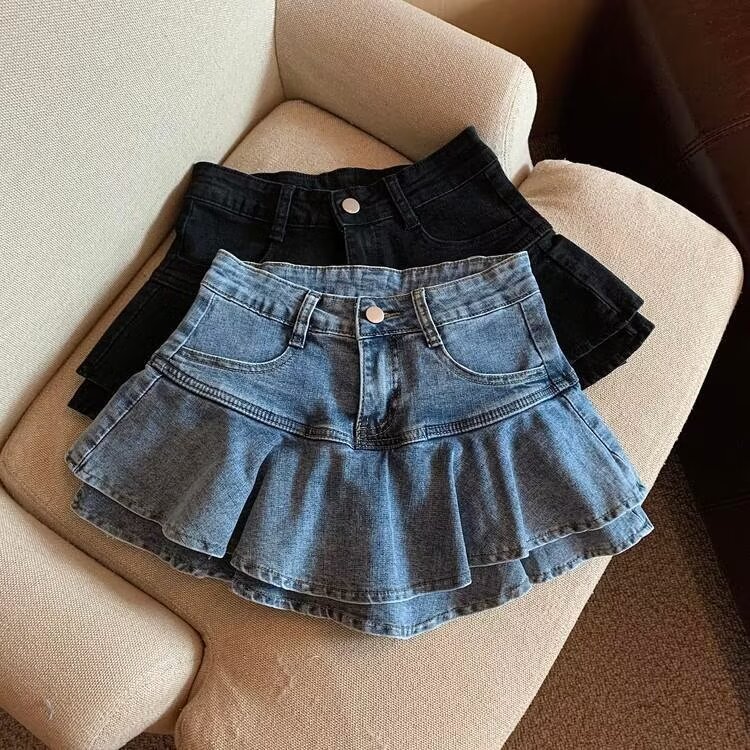 Fresh and Sweet Denim Skirt Women's Cake Skirt A- Line Skirt High Waist Design Sense Niche Hip Short Skirt Ins
