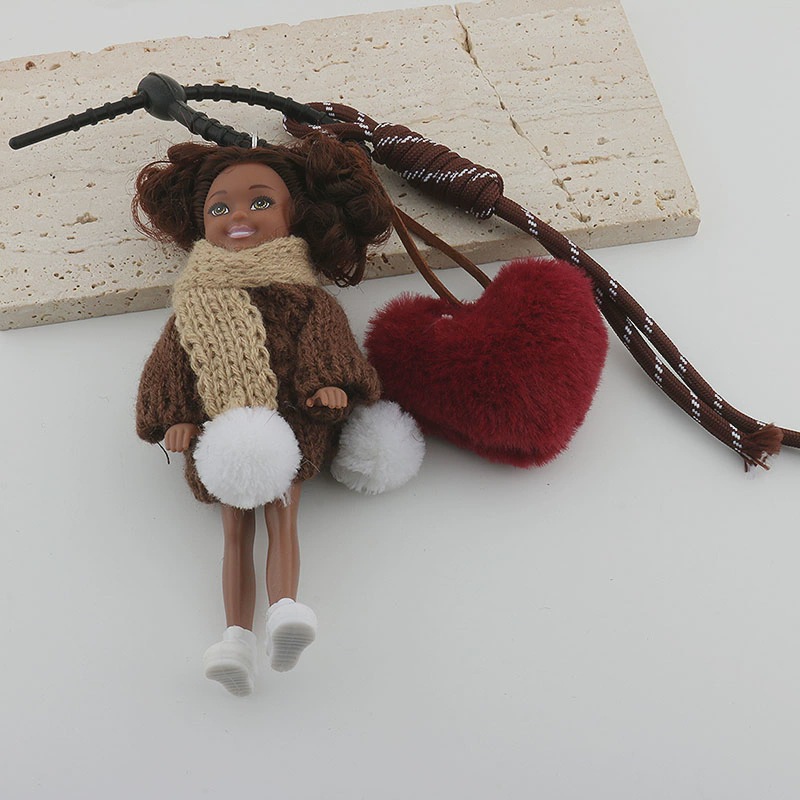 Picture of Cross-Border Curly Hair Barbie Princess Doll Bag Pendant Autumn and Winter Sweater Scarf Black Doll Keychain Pendant Trendy