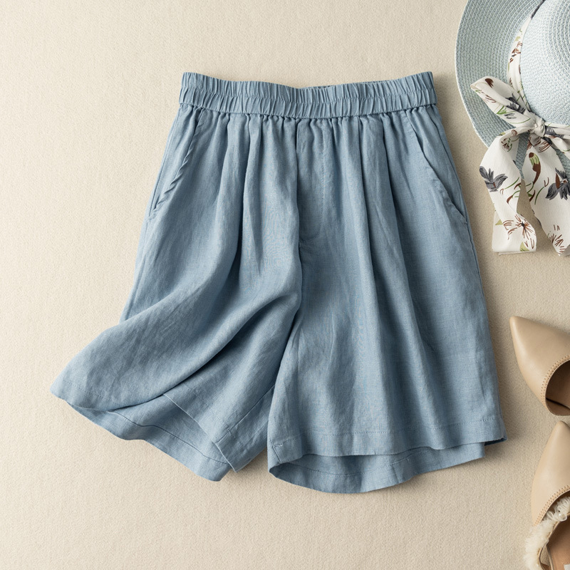Cotton and Linen Thin Wide-leg Short Women's Summer Outer Wear Retro Loose Ruffle-fit High Waist Slimming Artistic Casual Pants