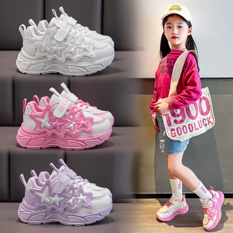 Girls' sneaker 2024 Spring and Autumn New Student Running Shoes Soft Bottom Mesh Breathable Korean Style Children's Torre Shoes Trendy