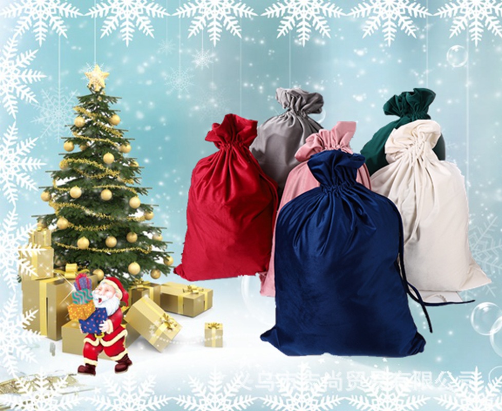 Red Flannel Christmas Bag Large Double Layer Dutch Velvet Candy Bag 50*70 Drawstring Bag Canvas Gift Bag