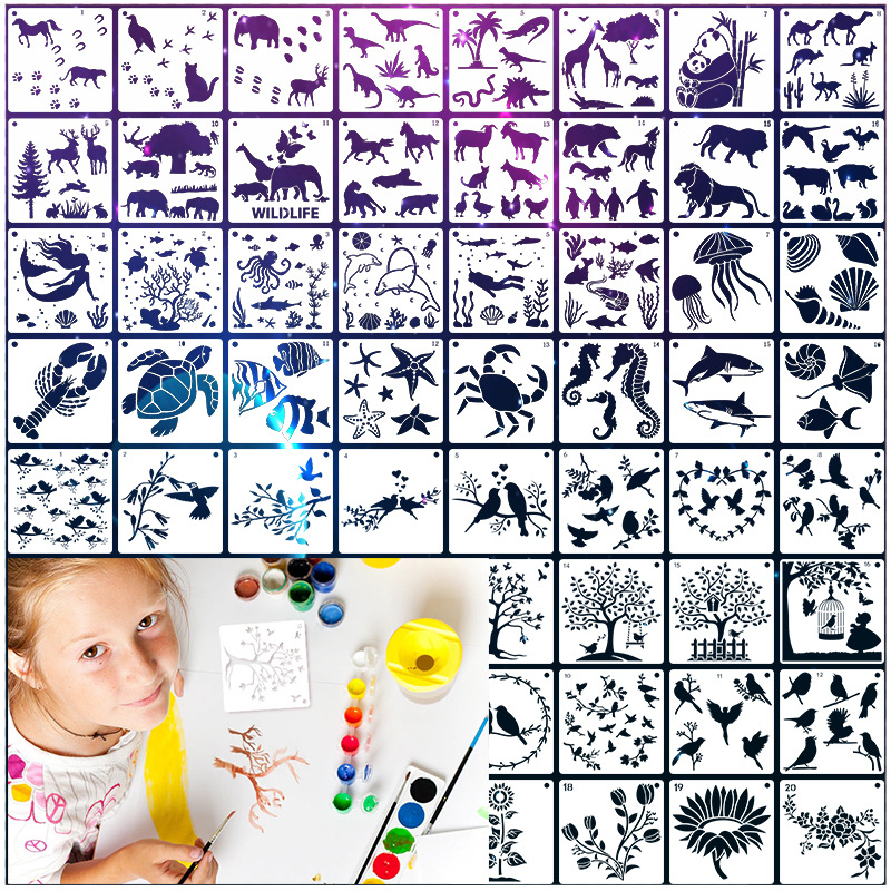 Amazon plant animal painting template DIY painting leak word board flower graffiti hollow PET template in stock