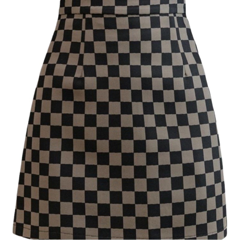 Chessboard plaid skirt women's autumn dress 2024 New chubby girl slimming skirt fashionable elegant high waist a-Line hip skirt
