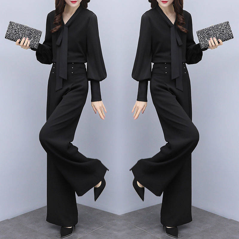 Cross-border Summer New suit Women's Wide-leg Pants Casual suit Women's Fashion Korean-style Loose Long-sleeve Two-piece