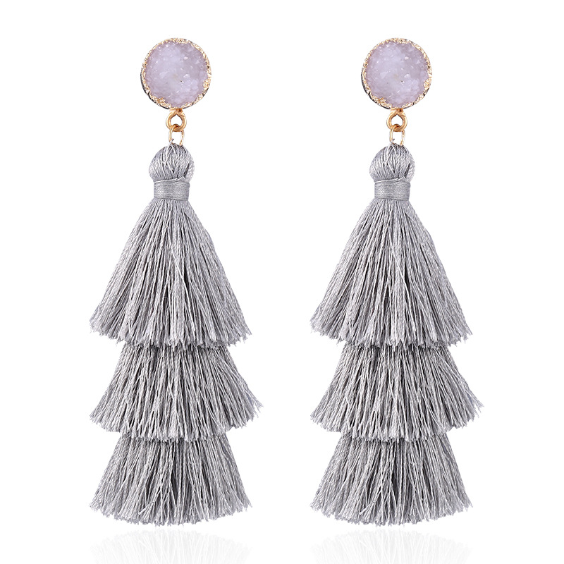 Picture of European and American Foreign Trade popular high-end fashion bohemian three-layer tassel earrings simple temperament exaggerated earrings for women