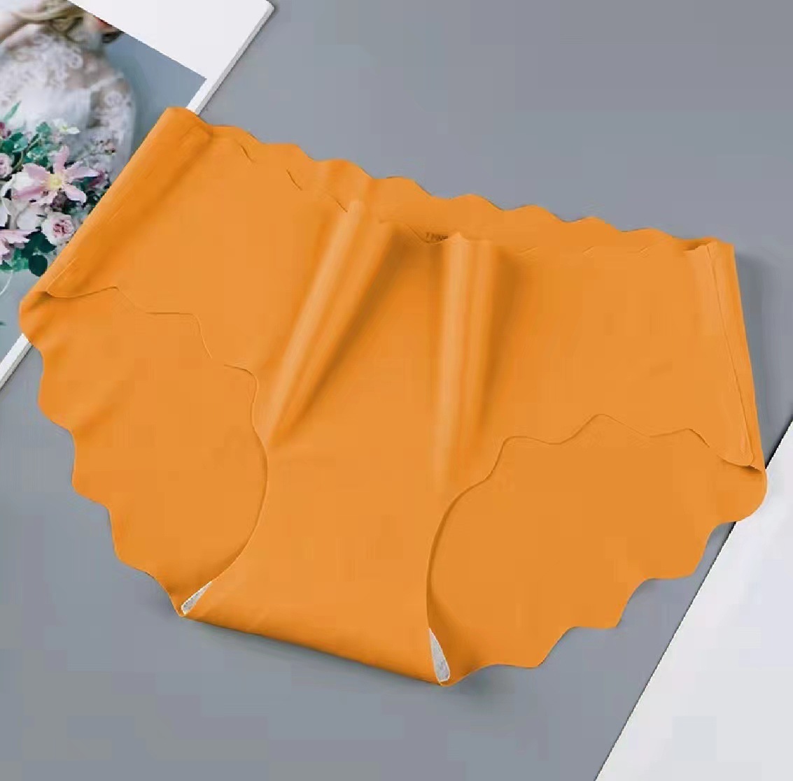 Picture of One-Piece Ice Silk Seamless Mid-Waist Underwear for Women, Wavy Butt Lift, Tummy Control, Pure Desire, Sexy and Cute Triangle Shorts