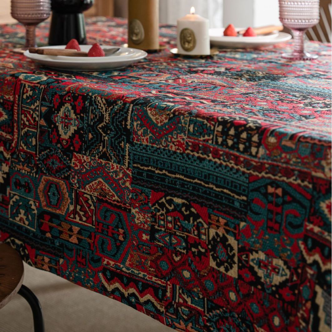 Picture of Yiqi Yun Miao Tablecloth Colorfulful Jacquard Tablecloth Double-Sided Pattern Thick Tablecloth Geometric Bohemian Style