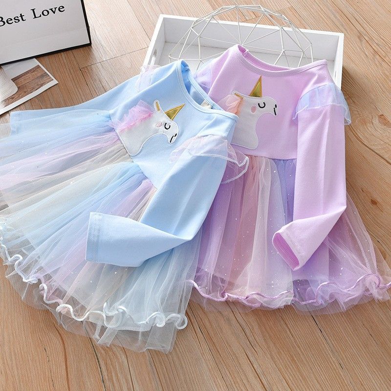 Picture of Autumn 2025 New Girls' dress Long Sleeve Princess Elsa Dress Unicorn Cloth Embroidered Western Style Girls' Dress