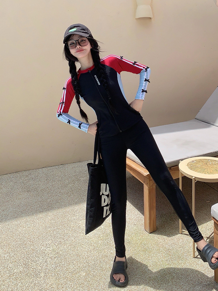 South Korea 2024 Holiday Swimsuit Split Conservative Sun Protection Quick-drying Diving Suit Long-sleeved Sports Surfing Student Swimsuit