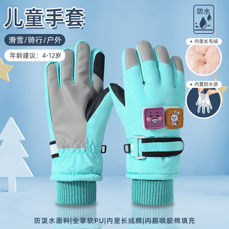 Picture of Children's ski gloves winter warm gloves for boys and girls 7-12 years old fleece-lined windproof waterproof children riding gloves