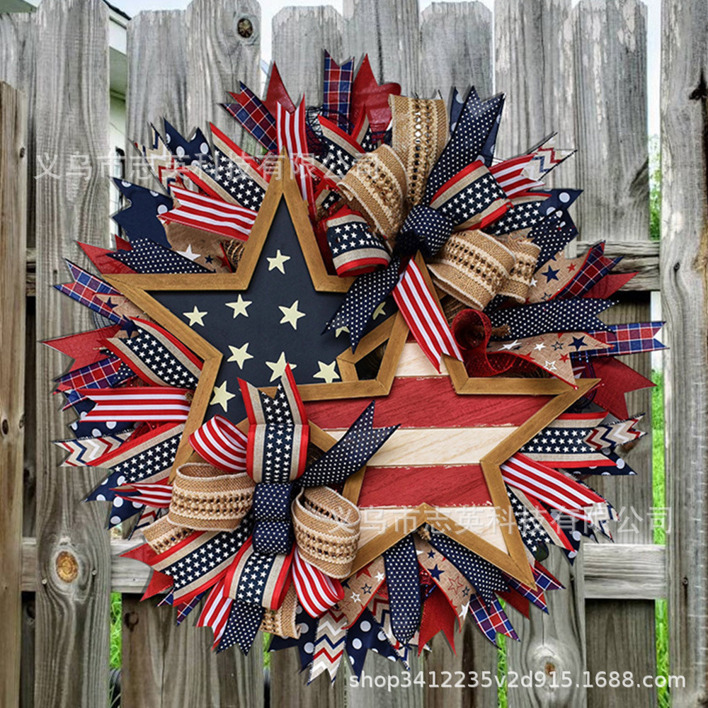 Picture of Amazon American Independence Day flag Garland ornaments national day door hanging wreath holiday decoration props wholesale