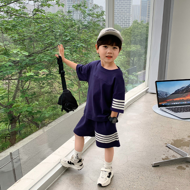 Children's Sports suit 2025 New Boys and Girls Summer Fashionable Western Style Loose Casual Two-piece Fashionable Set for Middle and Big Children