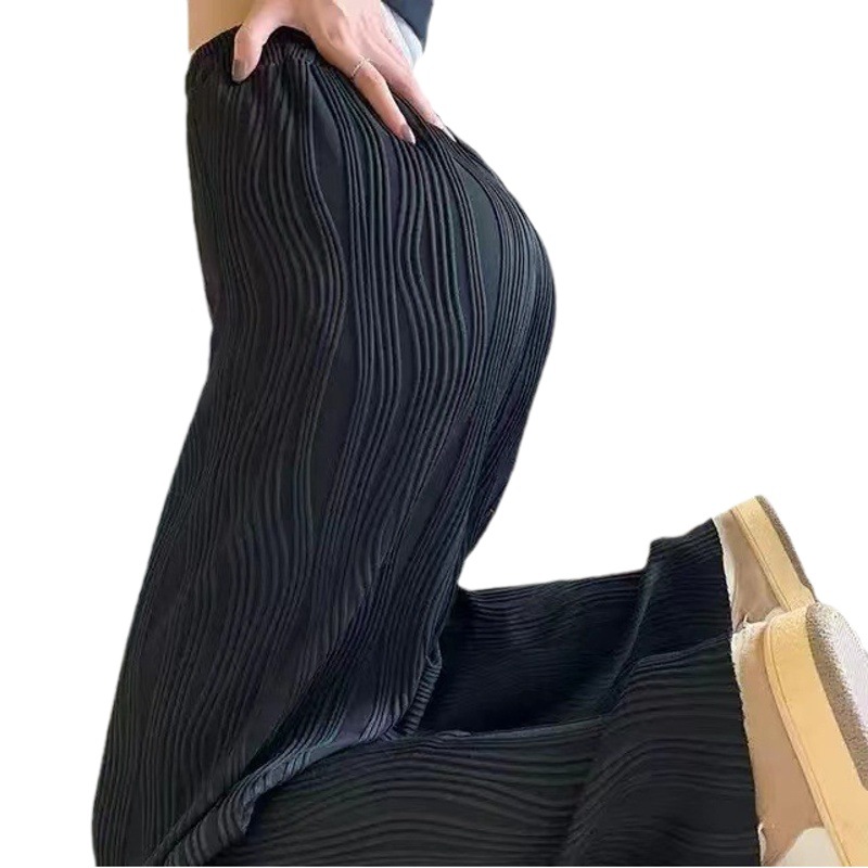 2025 New Striped Casual Pants Straight Thin Spring and Autumn Wide Leg Pants Women's plus size chubby girl Slight Fat High Street Pants Summer