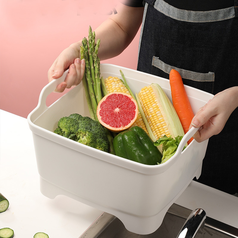 Picture of Vegetable Washing Basket Kitchen Drain Basin Amoy Vegetable Artifact Household Vegetable Washing Basin Drain Basket Wash Fruits and Vegetables Sink Wash Bowl and Chopsticks Basin