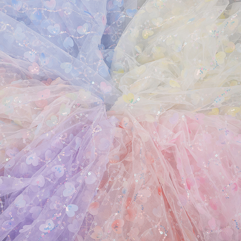 In Stock Gradient Heart Sequin Plate Embroidery Mesh Fabric Wedding Dress Cheongsam Hair Accessories Shoes and Clothing Materials DIY Handmade Fabrics