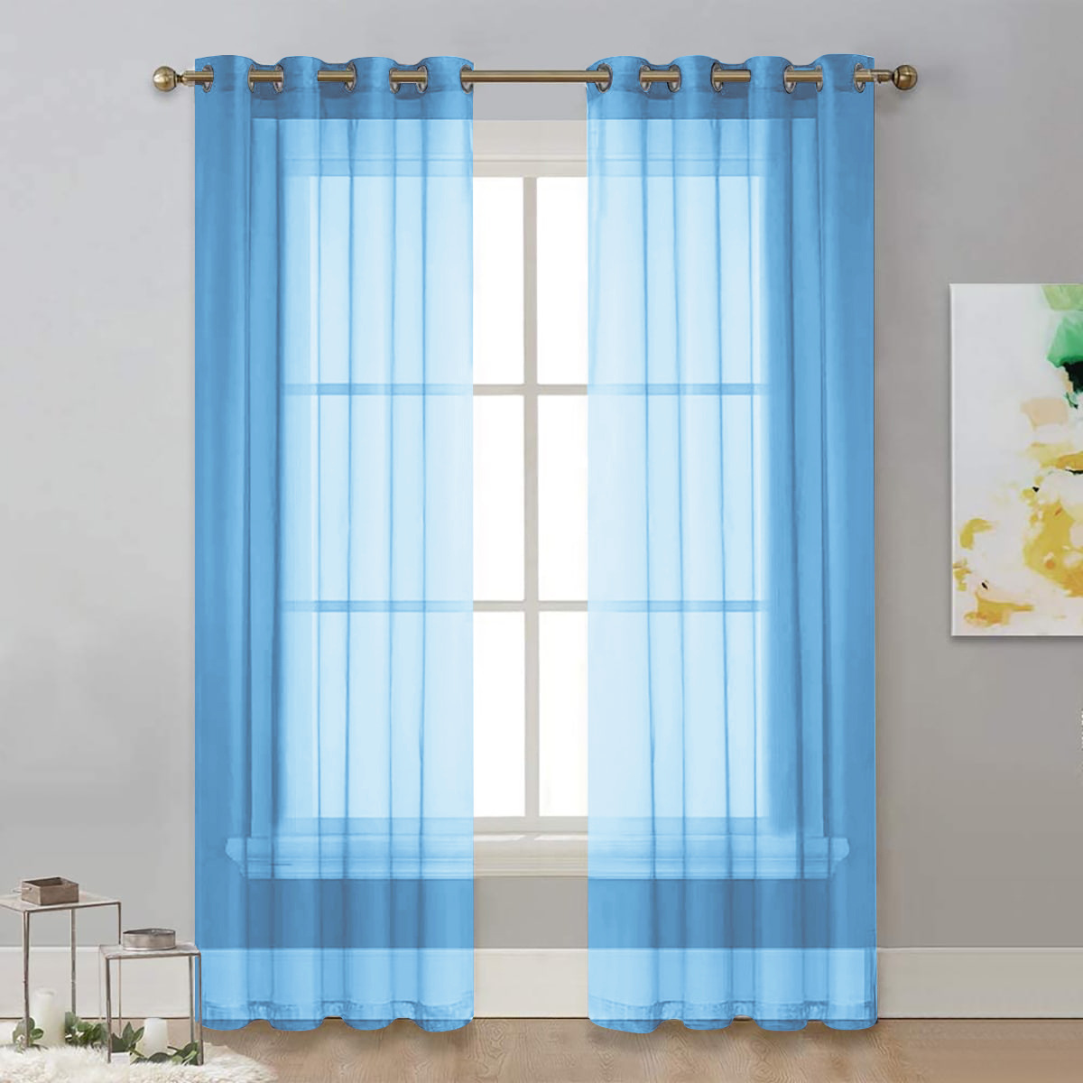 Picture of Cross-border Solid Color Perforated Trilon Semi-shading Curtain Screen Living Room Bay Window Balcony Decorative Window Screen SHEIN