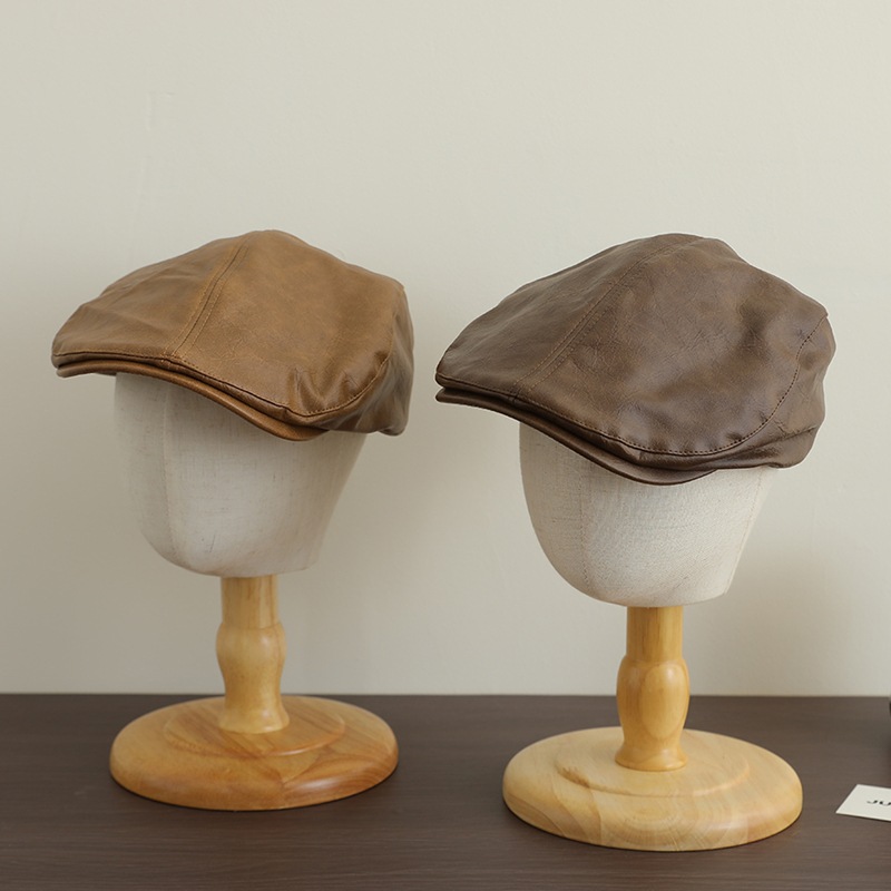 Picture of Children's Hat Men's Autumn and Winter British Fashion Cool Yuppie Leather Children's Forward Cap Retro Painter Cap