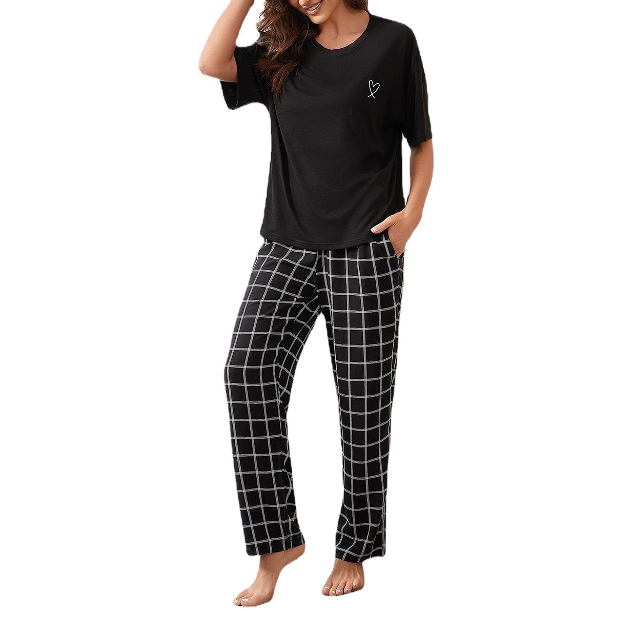 Amazon Cross-Border European and American Pajamas for Women Spring and Summer Thin Short-Sleeved Pants Home Clothes Set Wildberries