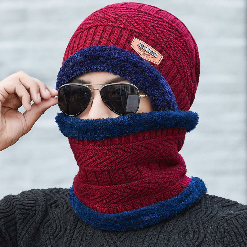 Picture of Hat Men's Winter Fleece-lined Wool Hat Thickened Knitted Hat Autumn and Winter Set Toe Cotton Hat Warm Trendy Youth Korean Style