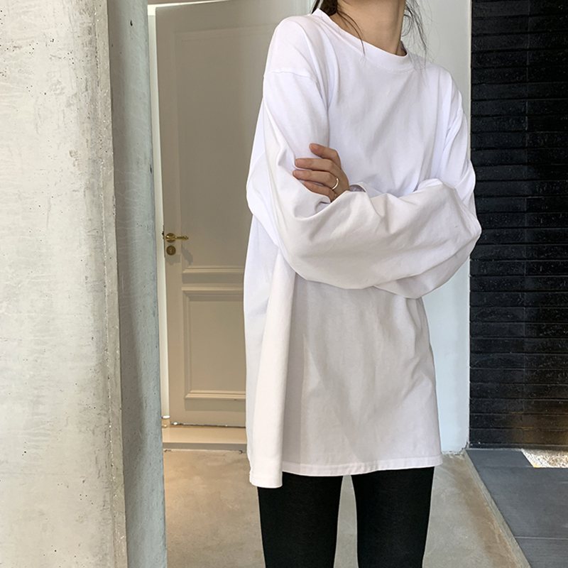 Autumn White Bottoming Shirt for Women 2025 New Long-Sleeved Tops for Women Korean Style Loose and Stylish Round Neck T-Shirt Trend